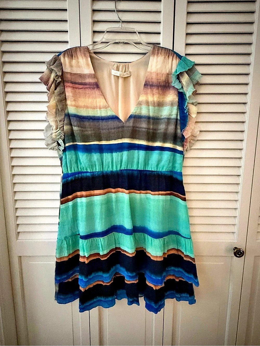 Marie Oliver Women's Striped Mini Dress in Blue & Green Like New